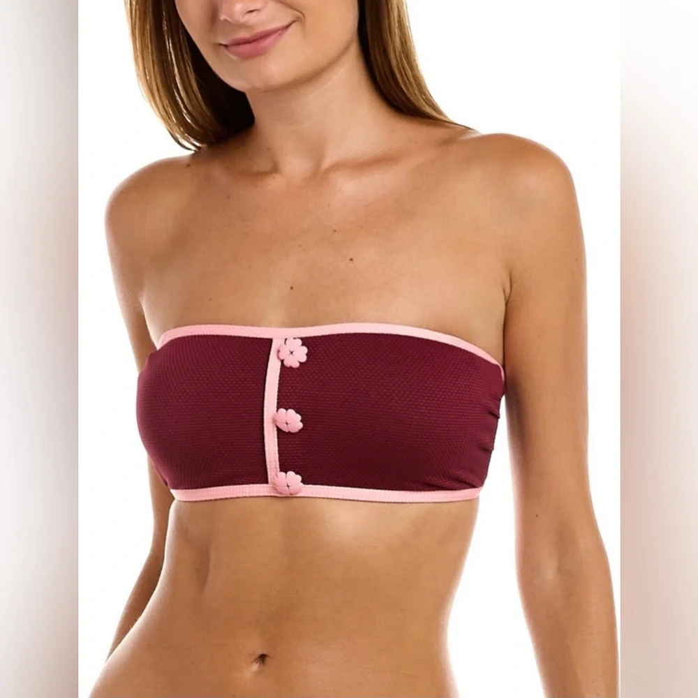 kate spade Women’s Burgundy Bandeau with Pink Trim Swimsuit Top‎ Size M